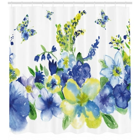 Yellow And Blue Shower Curtain Spring Flower Watercolor Flourishing Yellow And Blue Shower Curtain Spring Flower Watercolor Flourishing Vibrant Blooms Artsy Design Fabric Bathroom Set With Hooks Lime Green Royal