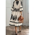 thumbnail image 2 of Women's Beige Geometric Print 3/4 Sleeve Loose Midi Dress | [ZhiHiMeRi] | (US 16-18)XL, 2 of 11