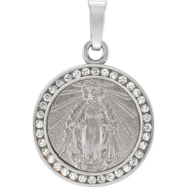 Roy Rose Jewelry - Roy Rose Jewelry 14K White Gold Created White Sapphire Miraculous Medal ...
