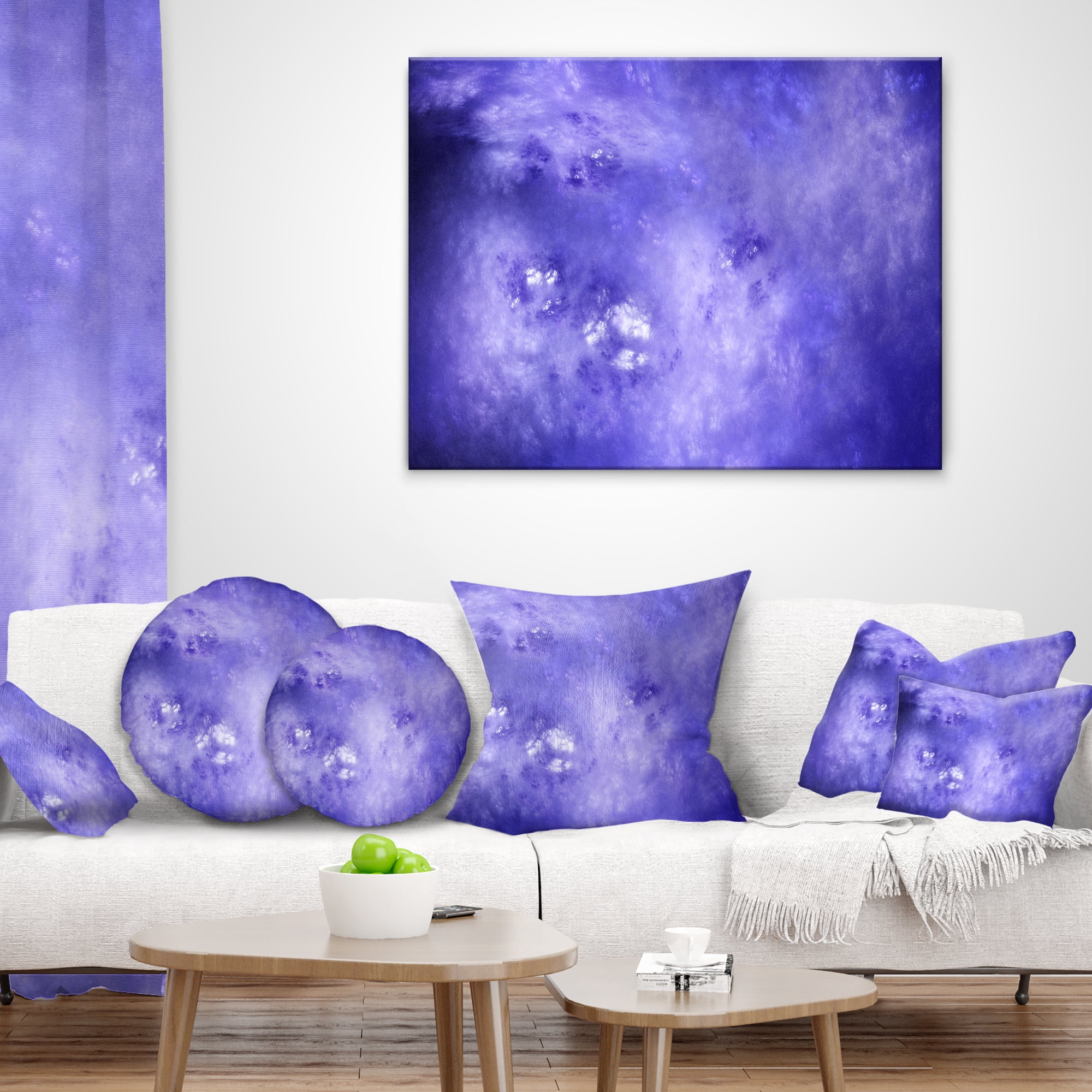 Designart Light Blue Fractal Sky with Stars - Abstract Throw Pillow - 12x20