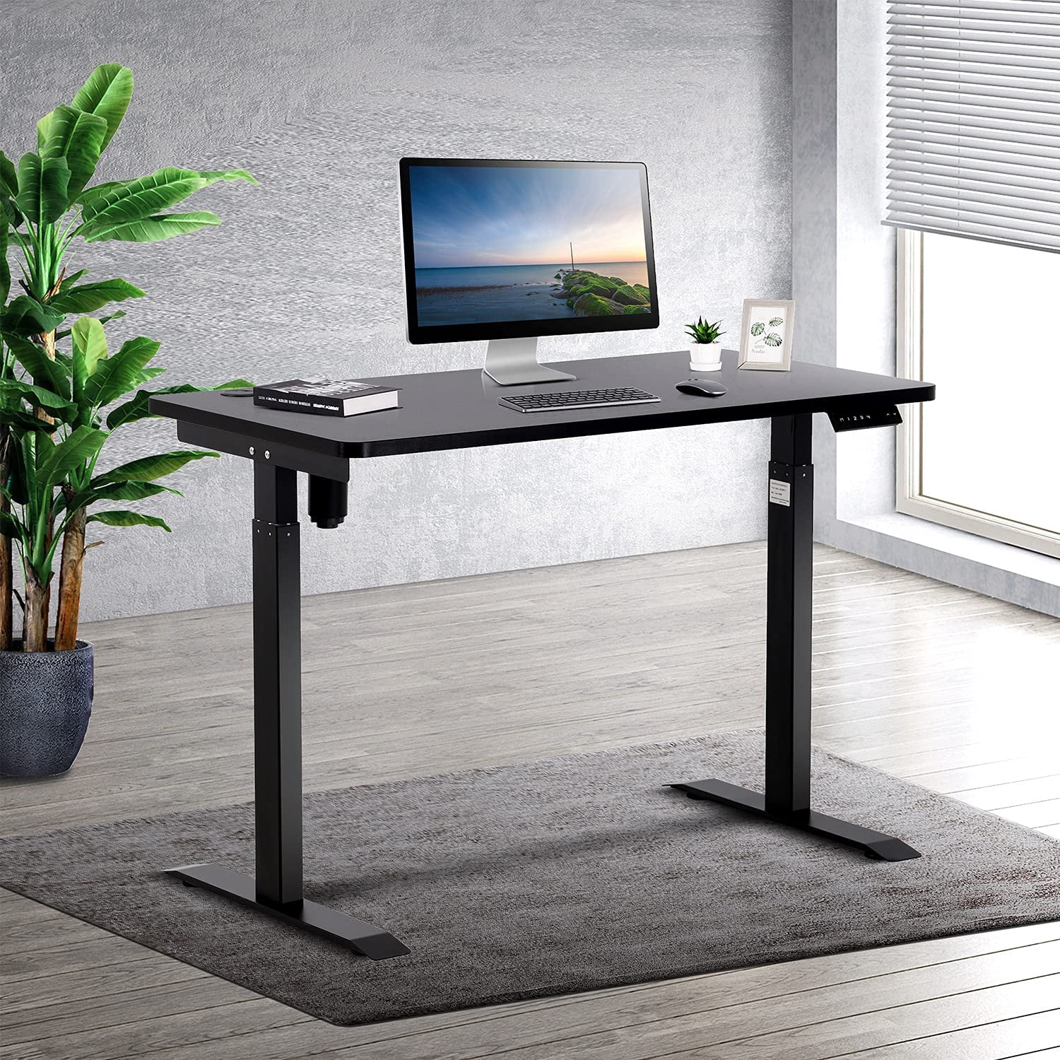 UNICOO® Height Adjustable Electric Standing Desk, 47.24 x 23.62 Inches Stand up Table, Sit Stand Home Office Desk with One Piece Tabletop (NTESMF01-B + 48 in Black TOP)