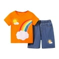 thumbnail image 2 of Spazoro Little & Big Girls Cute Outfit Sets, 2-Pieces Rainbow Cotton Summer Short Sleeve Shirt and Shorts Sets Orange Size 4 T, 2 of 6