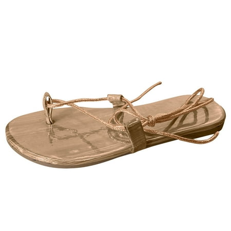

new home gifts for home Summer Women Flip-Flop Flat With Strappy Open Toe Beach Shoe Cross Strap Sandals PVC Gold