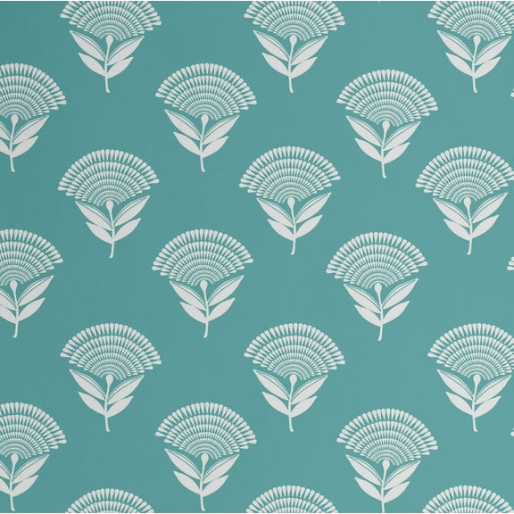 S4Sassy Peel and Stick Wall Covering, Fan Floral Print Removable - Asian Style Walls Mural, Instant Wall Makeover for Bathroom, Closet Interior - Self-Adhesive Wallpaper Vinyl - Turquoise, 25"x60"