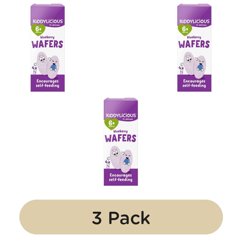 Kiddylicious Blueberry Mini Wafers Baby Snacks Multi 4 x 4g, British Import (Pack of 3)
