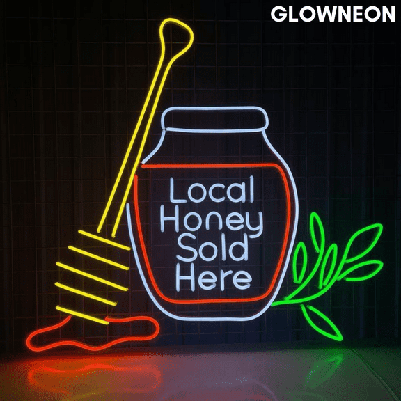Glowneon Local Honey Sold Here Neon Sign, Sweet Honey Store Led Light