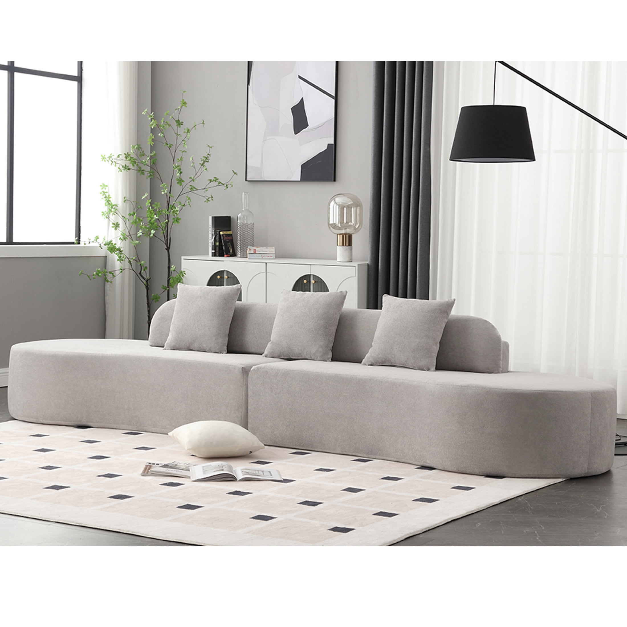 Newboti Furniture Modern curved combination sofa, terrycloth fabric sofa, minimalist sofa in living room, apartment, no assembly required, three pillows,Gray 03251