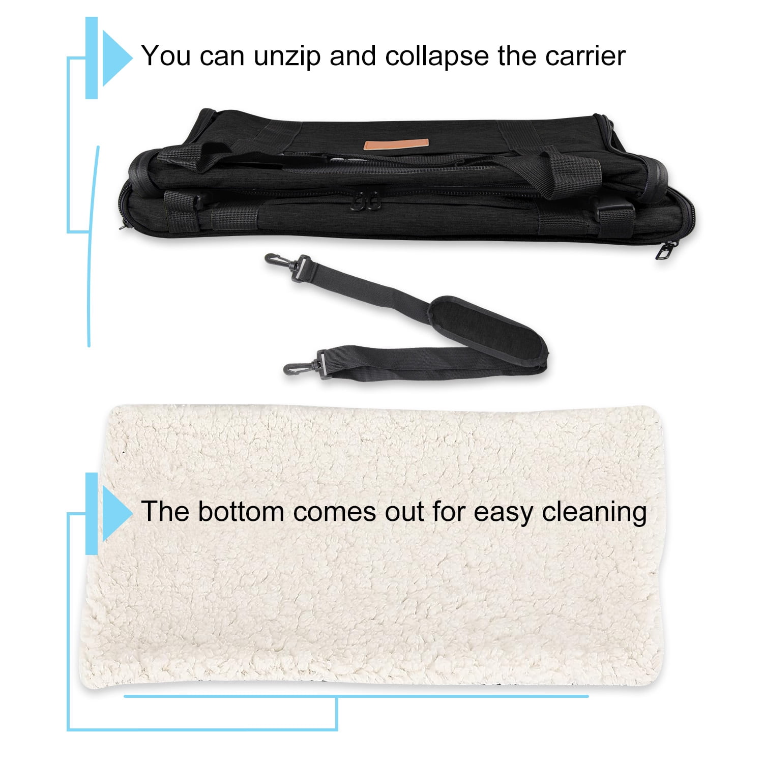 Cat Carrier Bag, AndHot Cat Carrying Case Pet Dog Carrier Soft-Sided Cat Bag Airline Approved for Medium Small Cats and Puppy up to 18lbs, Pet Carrier with Safety Zippers,Black