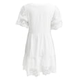 thumbnail image 3 of Women Casual Solid Dress Short Sleeve V Neck Lace Spliice Dress Ruffle Loose Dress Womens Outfits Summer Casual Tan Dress Casual Dress for Juniors Short Sleeves Midi Dress Backless Long Sleeve Dress, 3 of 4