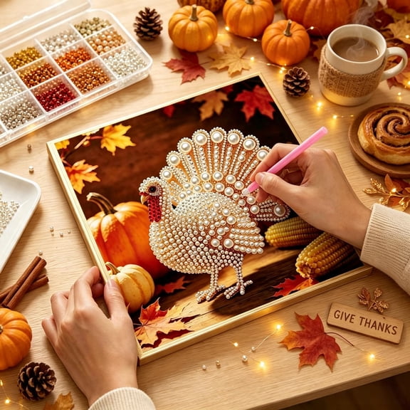 Holiday Saving! BUTASY Thanksgiving Pumpkin Diamond Art Painting Kits for Adults, Fall DIY Pearl Painting Kit for Home Decoration