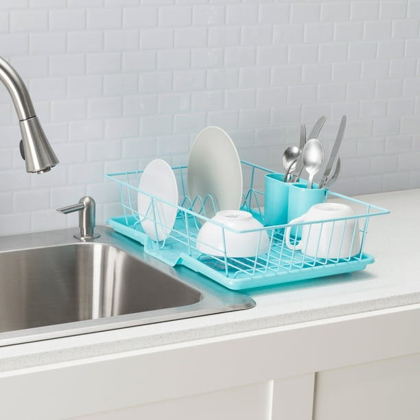 3 Piece Dish Drainer, Turquoise