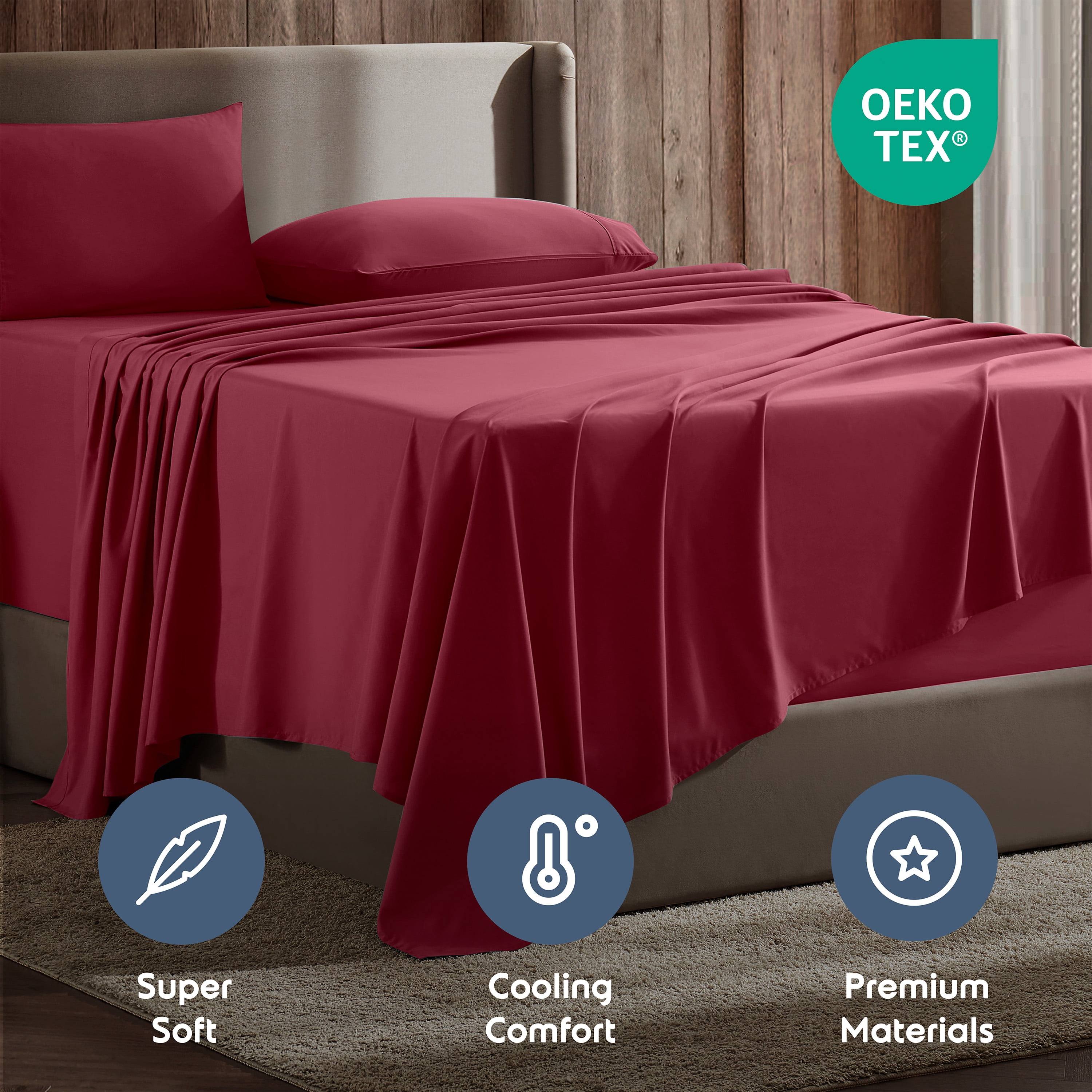 Lammaloe Twin XL Sheets Set, Hotel Style Deep Pocket 3 Piece Bed Sheets, Soft Microfiber Kids Bedding Set, Burgundy Red
