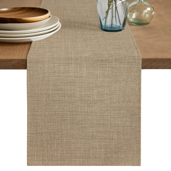 Table Runner 72 Inch Long - Country Brown Linen Texture Decorative Table Scarf, Farmhouse Pure Color Style Dining Table Runners for Wedding Party Kitchen Dining Tables