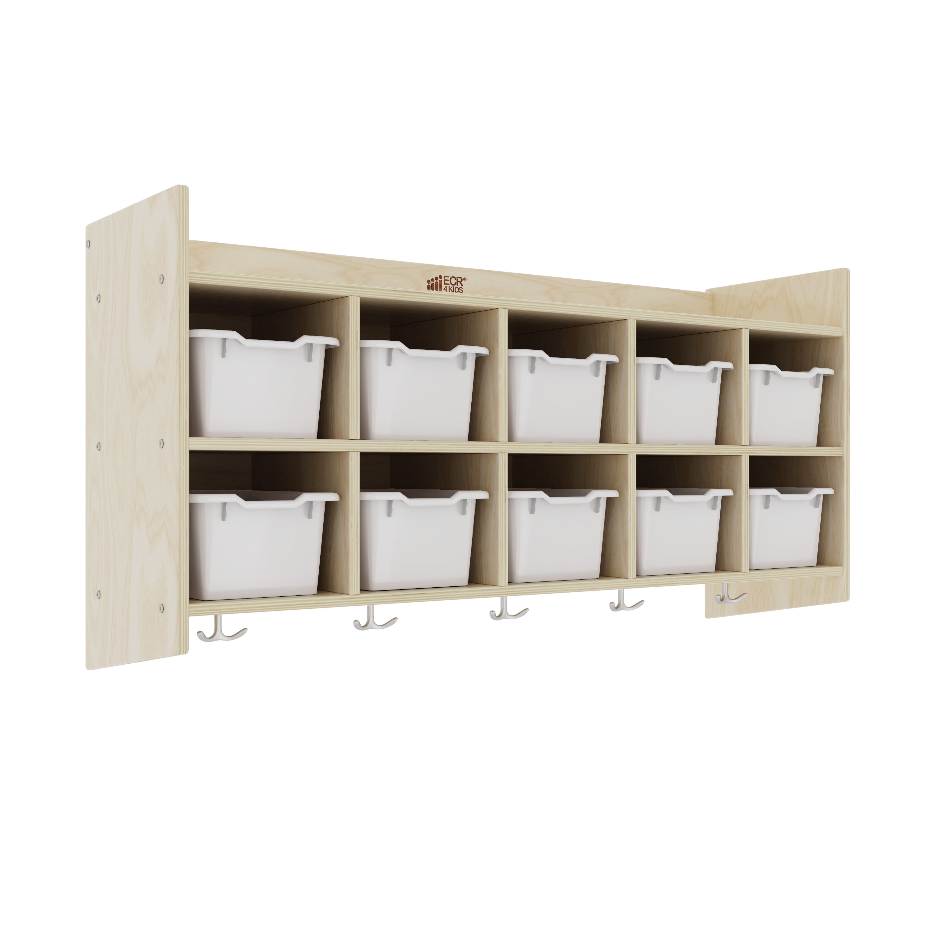 ECR4Kids Birch Wood 10-Section Hanging Coat Locker with Shelf 