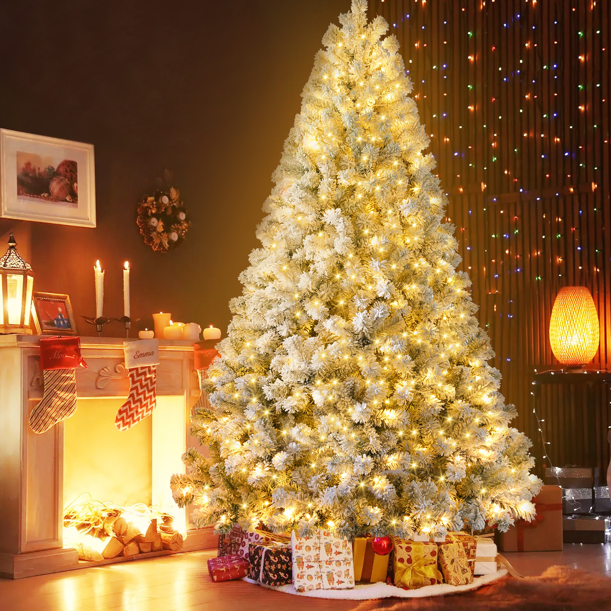 Yexmas 7.5 Ft Pre-Lit Snowflake Flocked Christmas Tree photo 3