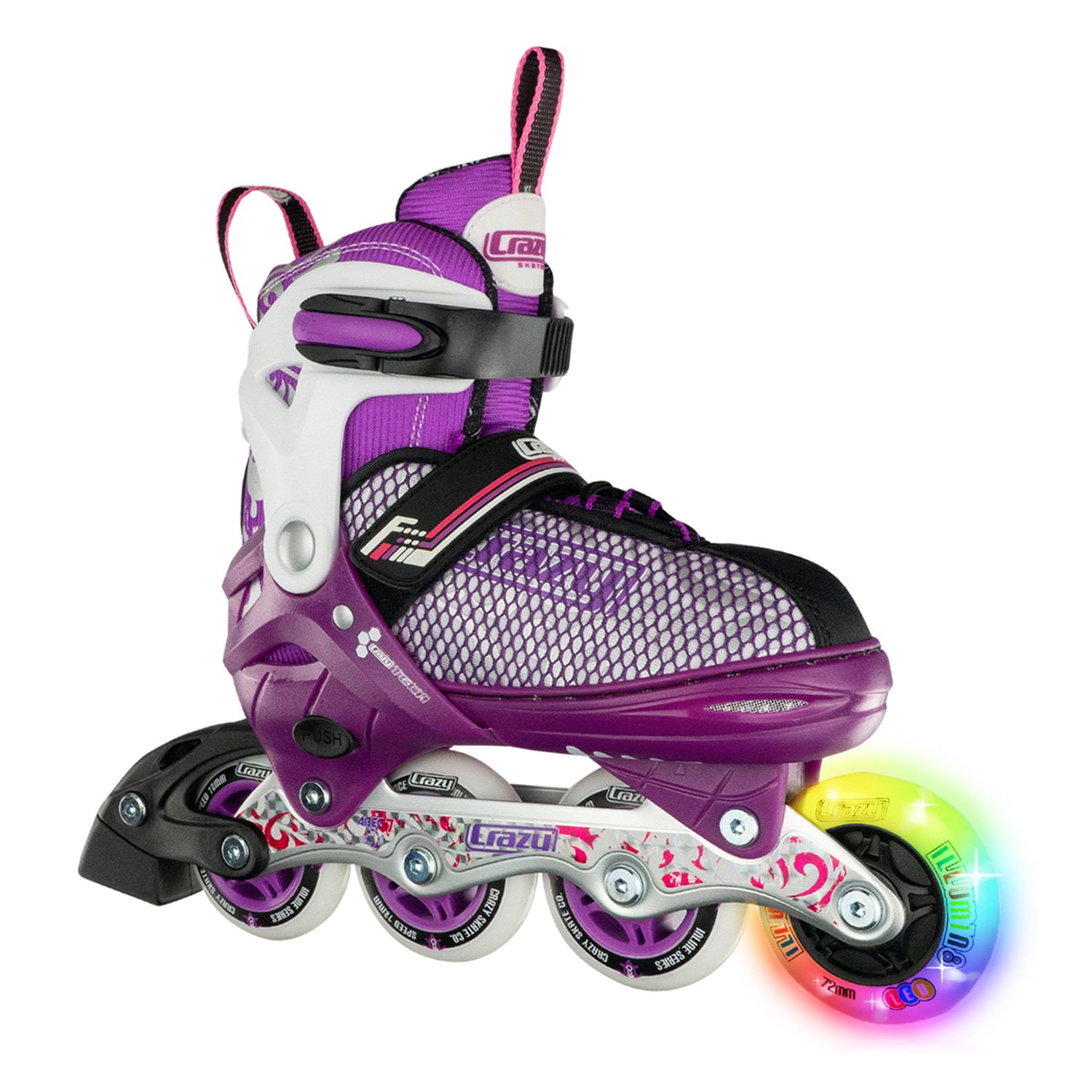Crazy Skates LED Adjustable Inline Skates Light Up Wheels Adjusts to Fit 4 Shoe Sizes (Model