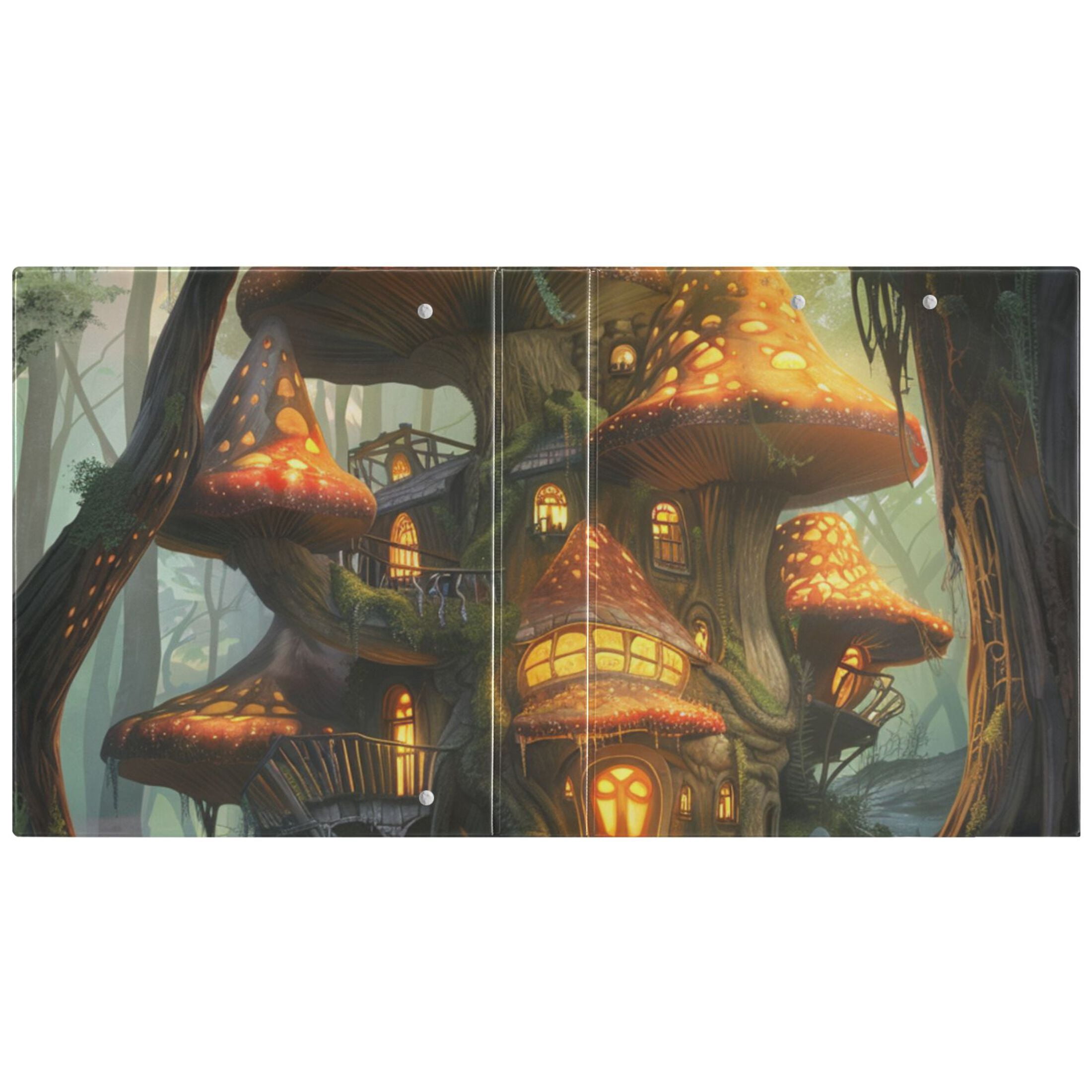 Forest Mushrooms House 3 Ring Binders 1.5 inch Hardcover File Folders with Interior Pockets A4 Size Organizer for School Office Hospital