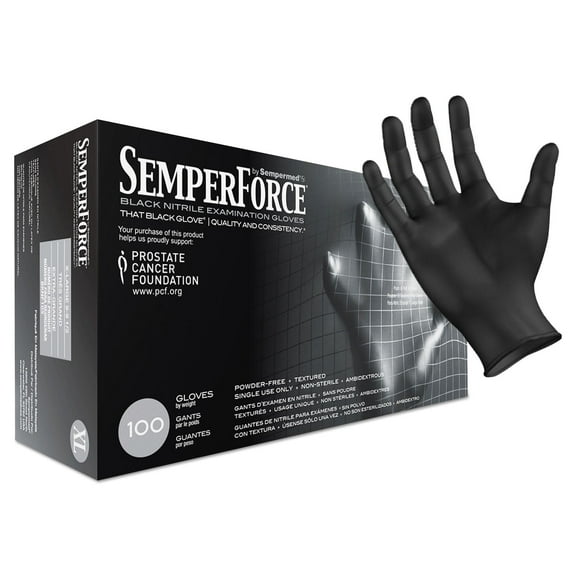 SemperForce BKNF105, X-Large, Black Nitrile Exam Gloves, 1000/Case