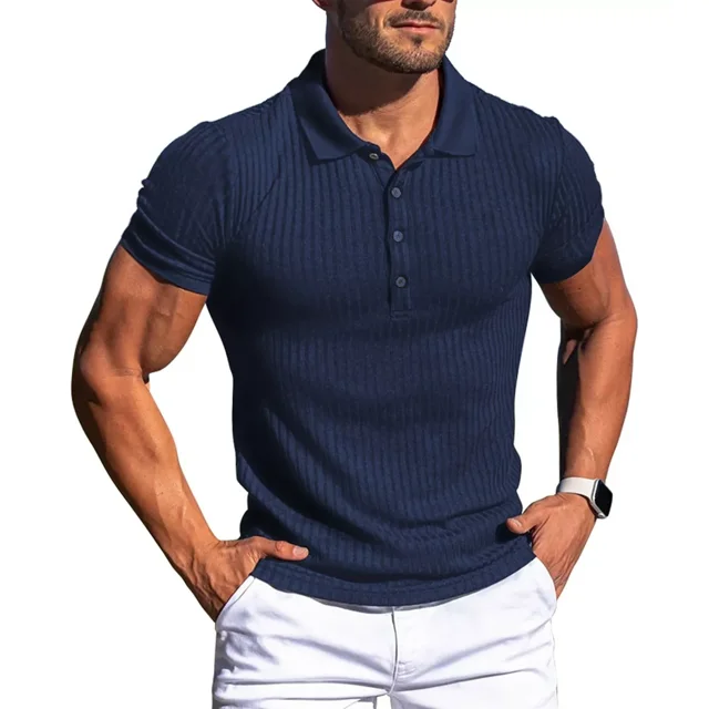 Playera Polo De Punto Hombre Slim Fit Manga Corta Casual