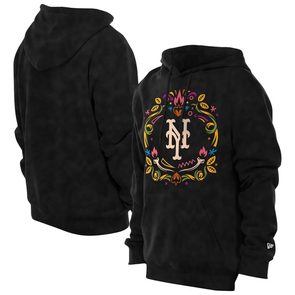 Men's New Era Black New York Mets D-a de los Muertos Brushed Fleece Hoodie