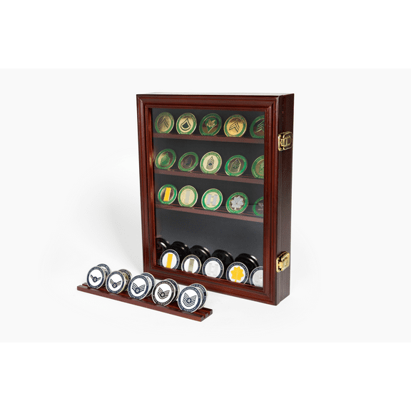 DECOMIL - Lockable 30 Military Challenge Coin, Poker Chip, Sports Coin Display Case Cabinet, Glass Door, Coin 30-CHR