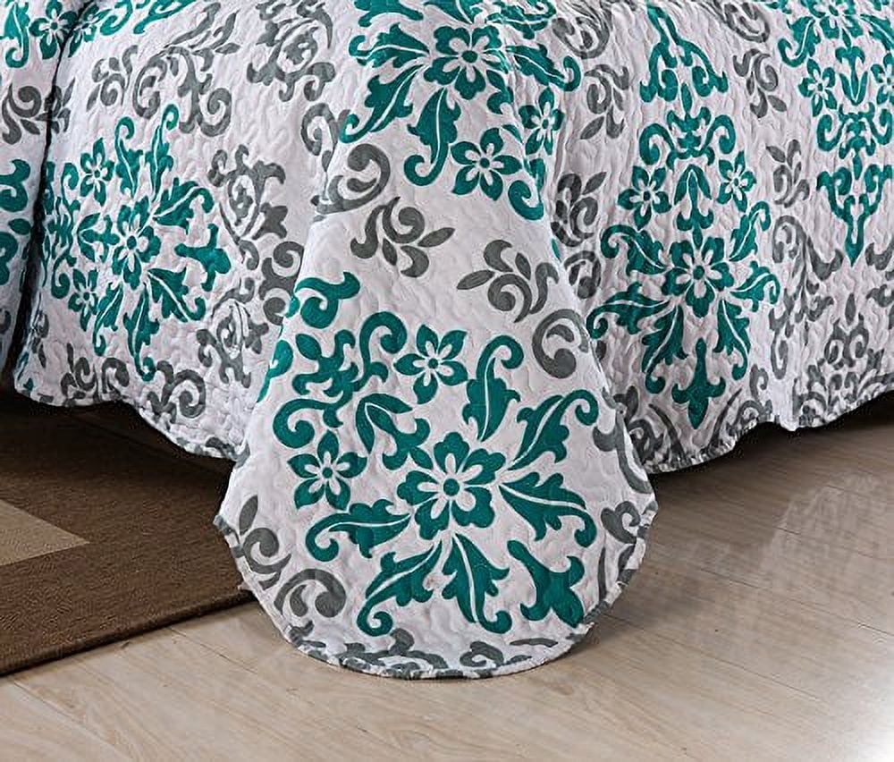 MarCielo 3 Piece Quilted Bedspread, Printed Quilt, Quilt Set Bedding Throw Blanket Coverlet Oversize Lightweight Bedspread Ensemble, Turquoise, Queen Size, Katrina Blue