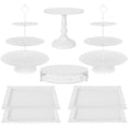 thumbnail image 1 of Juego de 8 piezas para tartas de metal, soporte de mesa de postre de 3 niveles, torre de exhibición de pasteles y bandeja para galletas para fiestas de cumpleaños, bodas, baby shower, 1 of 7