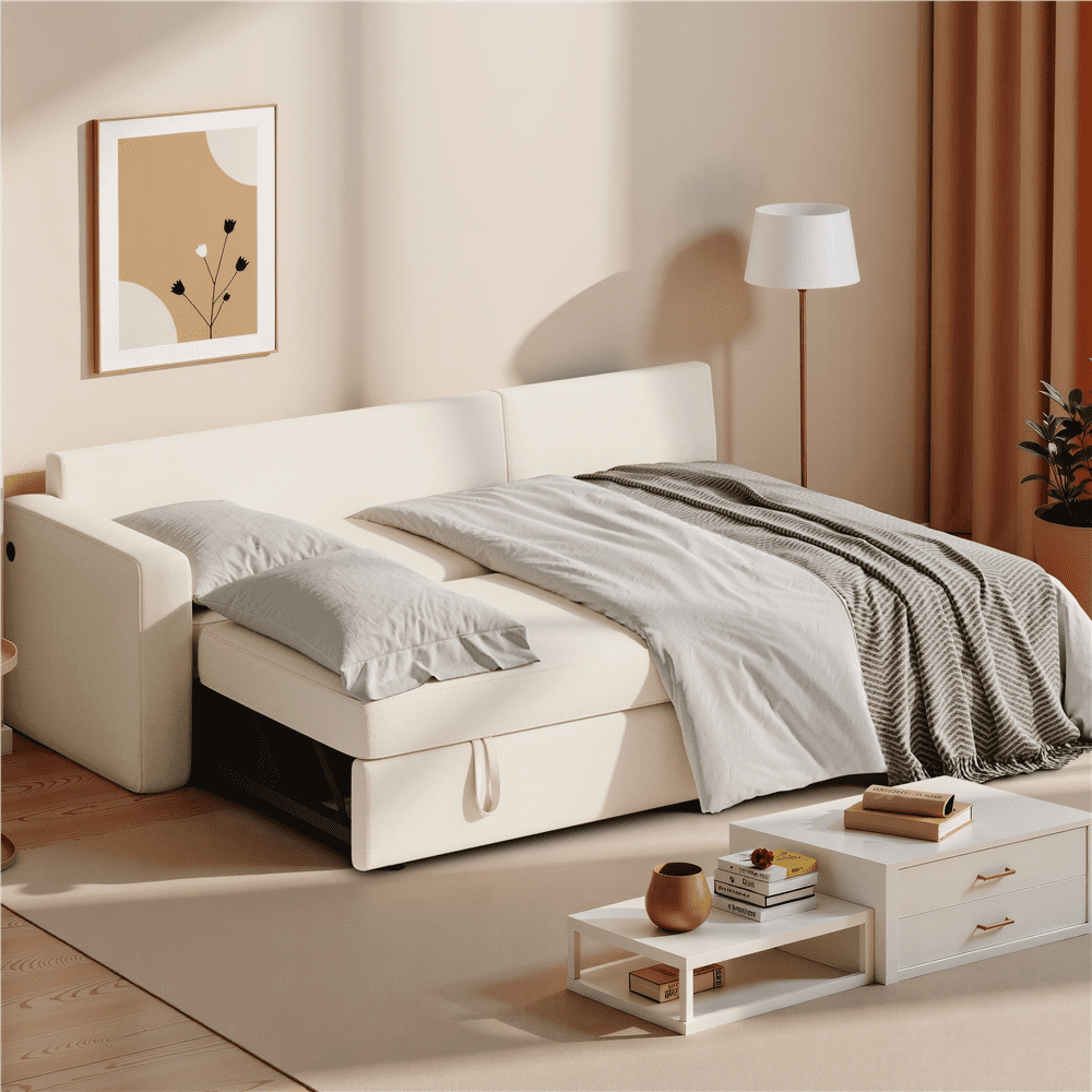 Alden Design Convertible Sectional Sofa with Storage Compartment & USB Ports, Beige