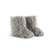 SIMANLAN Women Faux Fur Boots Fuzzy Fluffy Furry Round Toe Suede Winter Snow Boots Flat Shoes