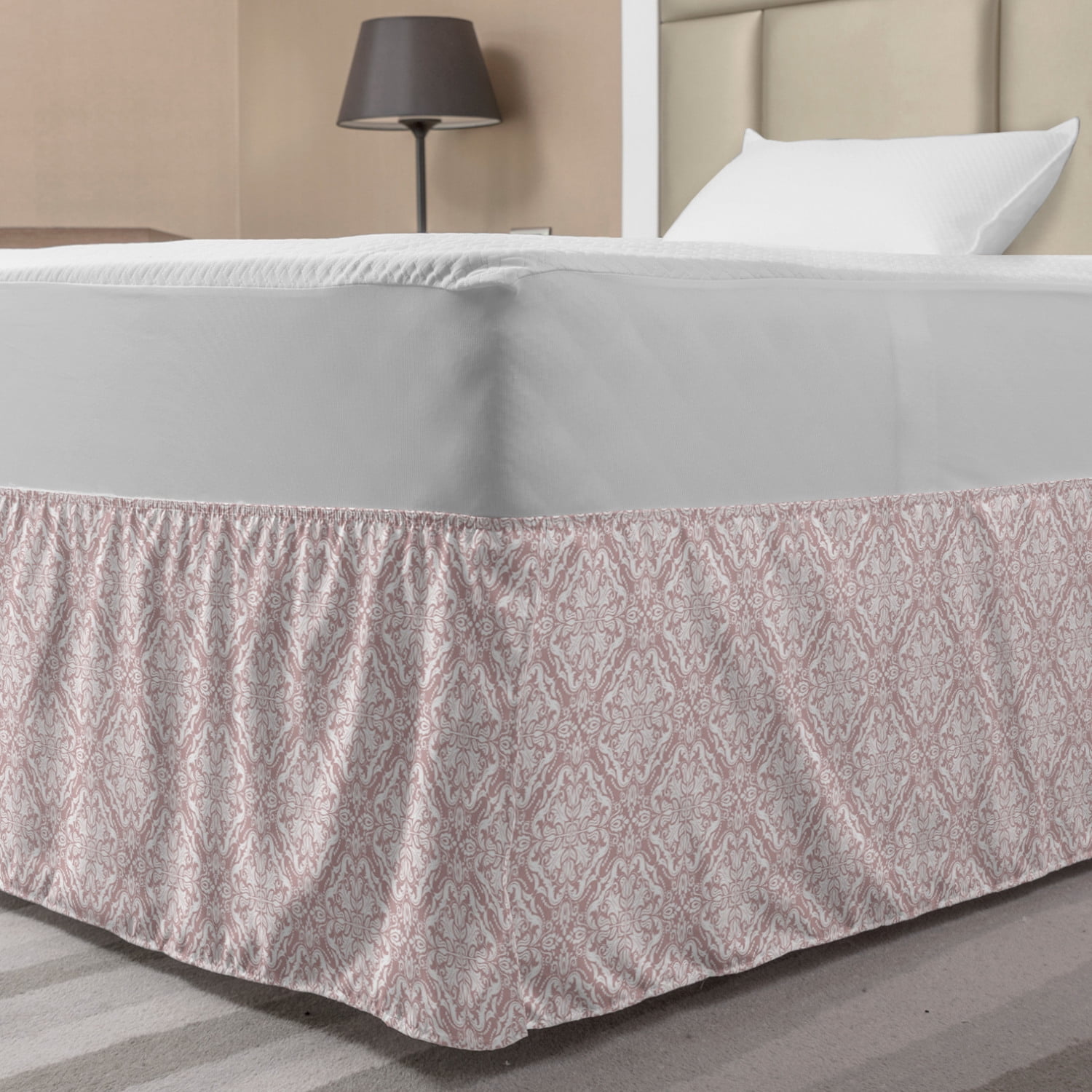 Lacy Dust Ruffle Oriental Bed Skirt, Bohemian Lacy Persian Arabian Floral Leaf Motif in ...