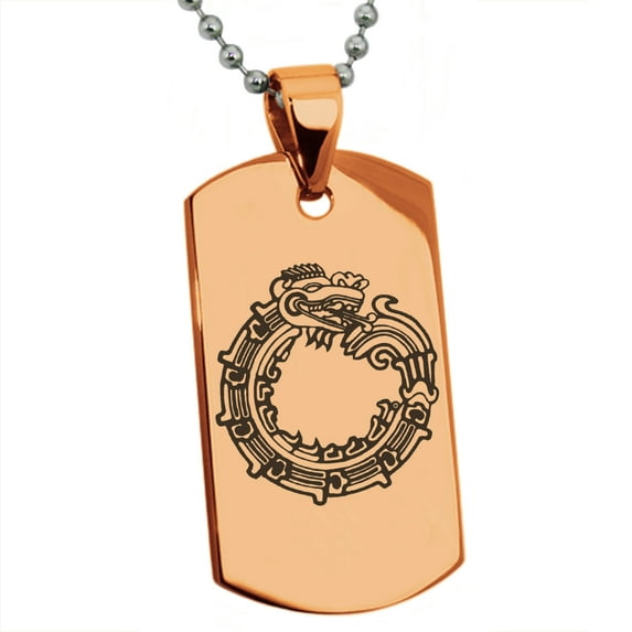 Stainless Steel Aztec Ouroboros Serpent Rune Engraved Dog Tag Pendant Necklace