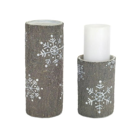 Pack Of 6 Gray And White Faux Stone Snowflake Pillar Candle Holders Pack Of 6 Gray And White Faux Stone Snowflake Pillar Candle Holders 7 10