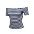 thumbnail image 1 of Women's Casual Stripes Lettuce Hem Ribbed Off-Shoulder Crop Top, 1 of 1