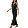 thumbnail image 4 of INSPIRE CHIC Women's Sleeveless Jumpsuits Summer Stretchy Wide Leg Long Pants Ruffle Romper Jumpsuit Black M, 4 of 5