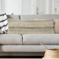 thumbnail image 4 of LR Home Elia Natural/Black Striped Cotton Fringed Adult Decorative Lumbar Pillow, 4 of 10