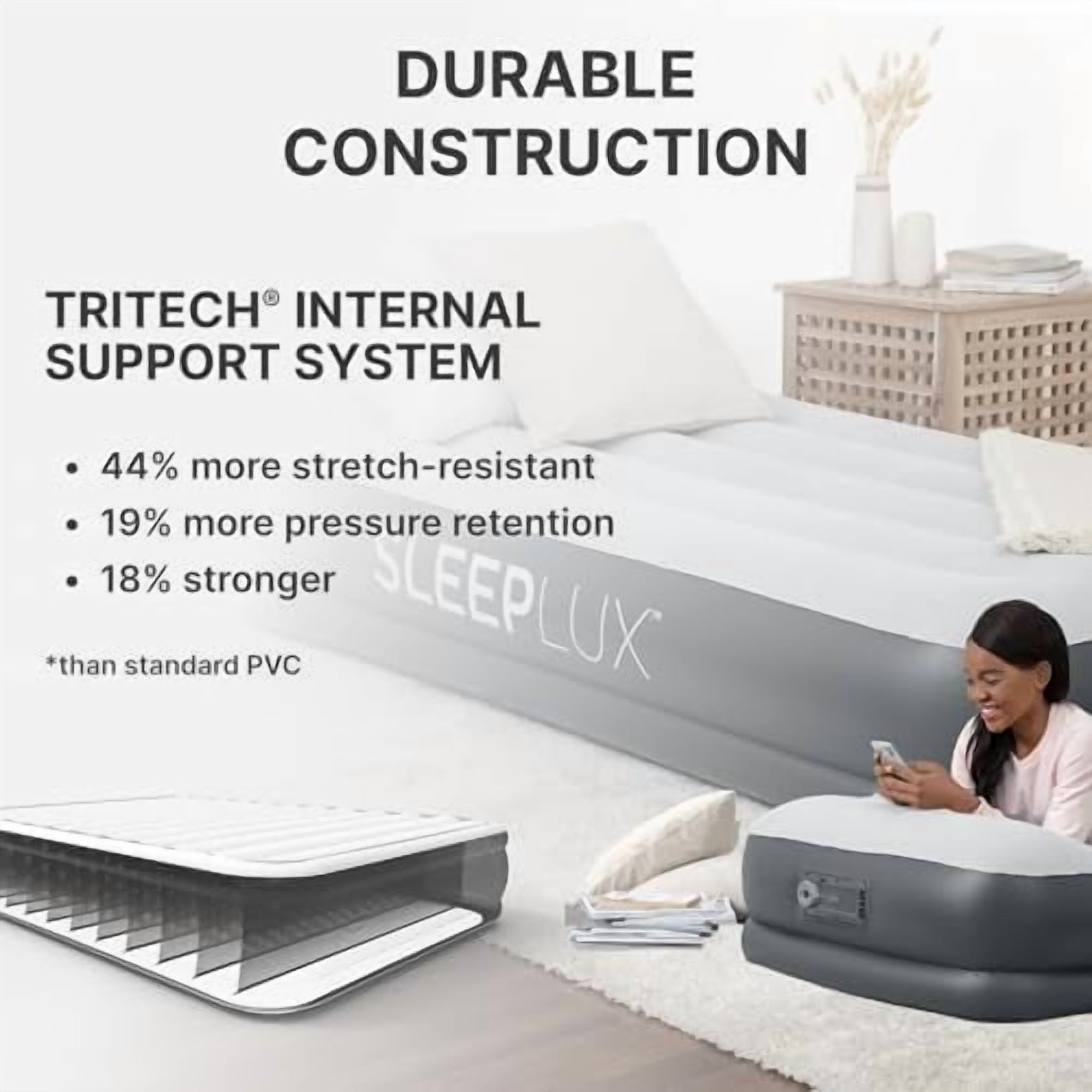 SleepLux Durable Inflatable Air Mattress with Built-in Pump, Pillow, USB Charger