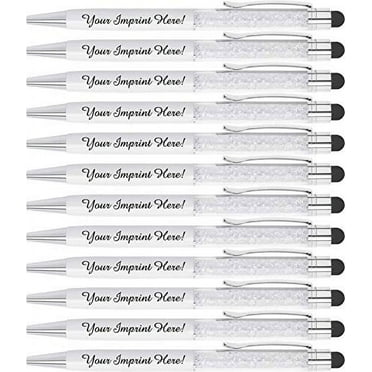 Personalized Crystal Pens with Stylus - Metal Gem Pen - Custom Metallic Printed Name Pens with Black Ink - Imprinted with Message | Great for Her | 12 pcs/pack (White)