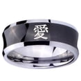 thumbnail image 2 of Tungsten Kanji Love 8mm Brushed Black Polished Concave Men Ring, 2 of 2