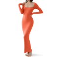 thumbnail image 4 of IDALL Maxi Dresses,Casual Dresses Women's Square Neck Long Sleeve Maxi Dress Soft Ribbed Bodycon Dresses For Women Long Sleeve Dress,Long Dresses,Bodycon Dresses Orange Dress 2XL, 4 of 5