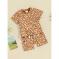 thumbnail image 3 of Suealasg Kids Girls Summer 2Pcs Clothes 6M 1T 2T 3T Toddler Baby Girls Casual Beach Outfits Floral Print Short Sleeve T-Shirt and Elastic Shorts Set, 3 of 9