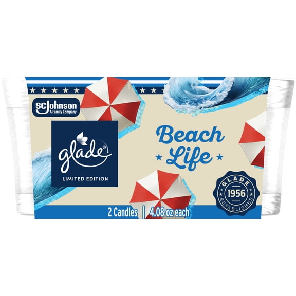 Glade Candle Jar, Beach Life, 4.08 oz, 2 Count