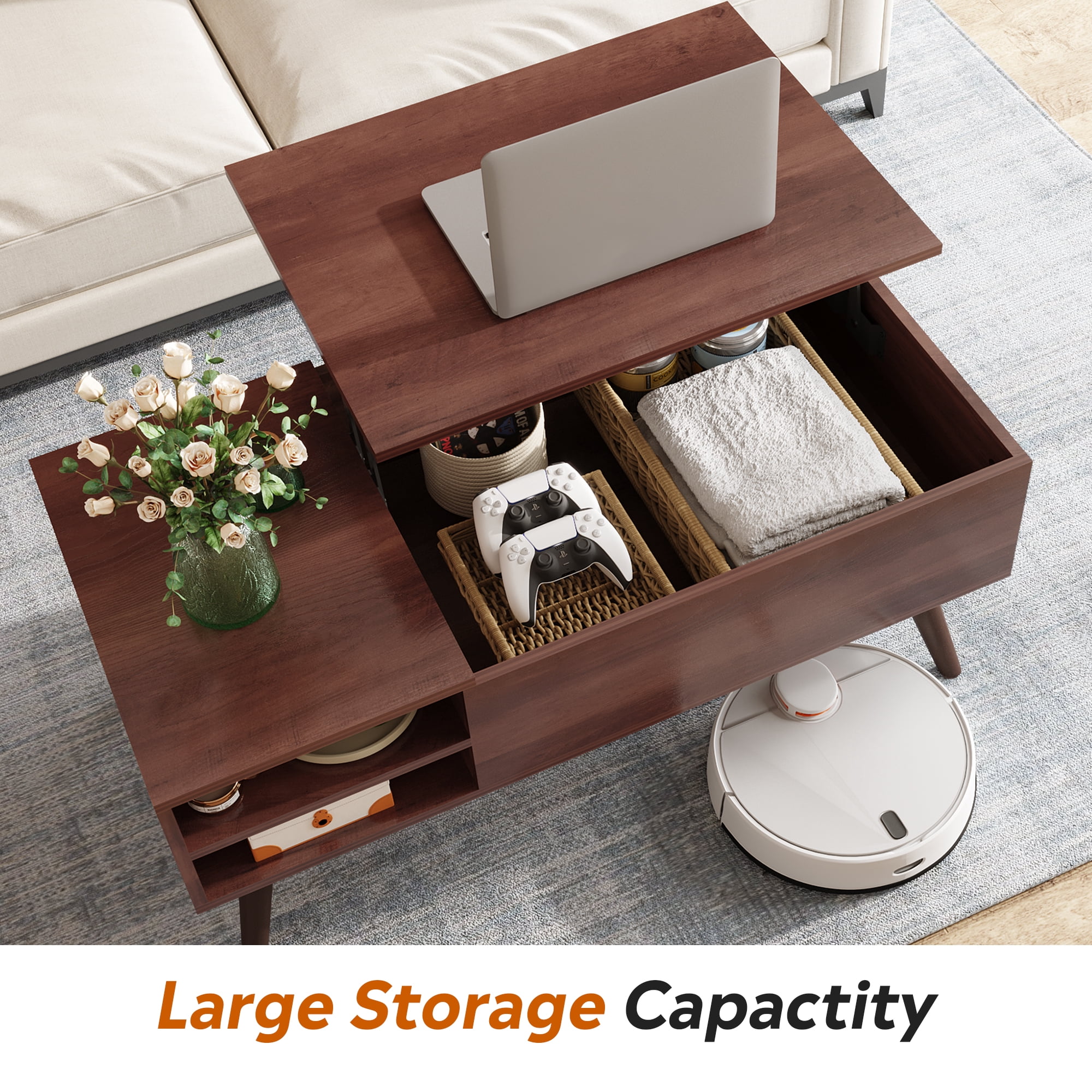 GALAXHERO Coffee Table with Removable Storage Shelves Lift Top Small Coffee Table for Living Room Espresso