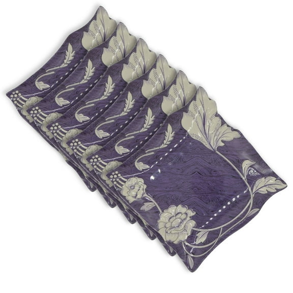 Crown Collections CC606-106 10 Inch Dinnerware Square Shaped Elegant Melamine Plates (Purple Floral) - 6 Pcs/Set