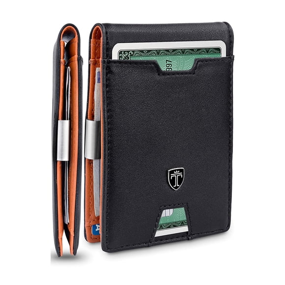 TRAVANDO Portefeuille Mince pour Hommes avec Pince à Billets AUSTIN RFID Blocage Porte-Cartes de Crédit Bifold pour Hommes avec Boîte Cadeau