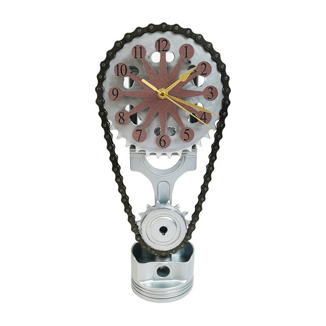 Reloj de engranajes giratorios de edición de metal, reloj de estante con cadena de sincronización creativa, reloj de cadena de sincronización con estatua vintage en 3D, dormitorios personalizados