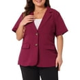 thumbnail image 2 of DARING DIVA Women's Plus Casual Blazers Short Sleeve Notched Lapel Blazer Burgundy 2X, 2 of 6