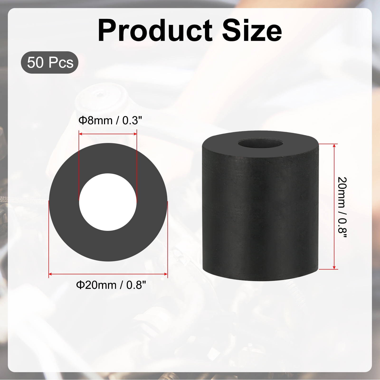 Uxcell 50 Pcs 0.3"ID x 0.8"OD x 0.8"T Multi Purpose Rubber Spacer