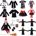 thumbnail image 2 of Kawaii Elf On The Shelf Christmas Accessories Doll Clothes Halloween Black Coat Scarf Glasses Broom Children Birthday Gift, 2 of 4
