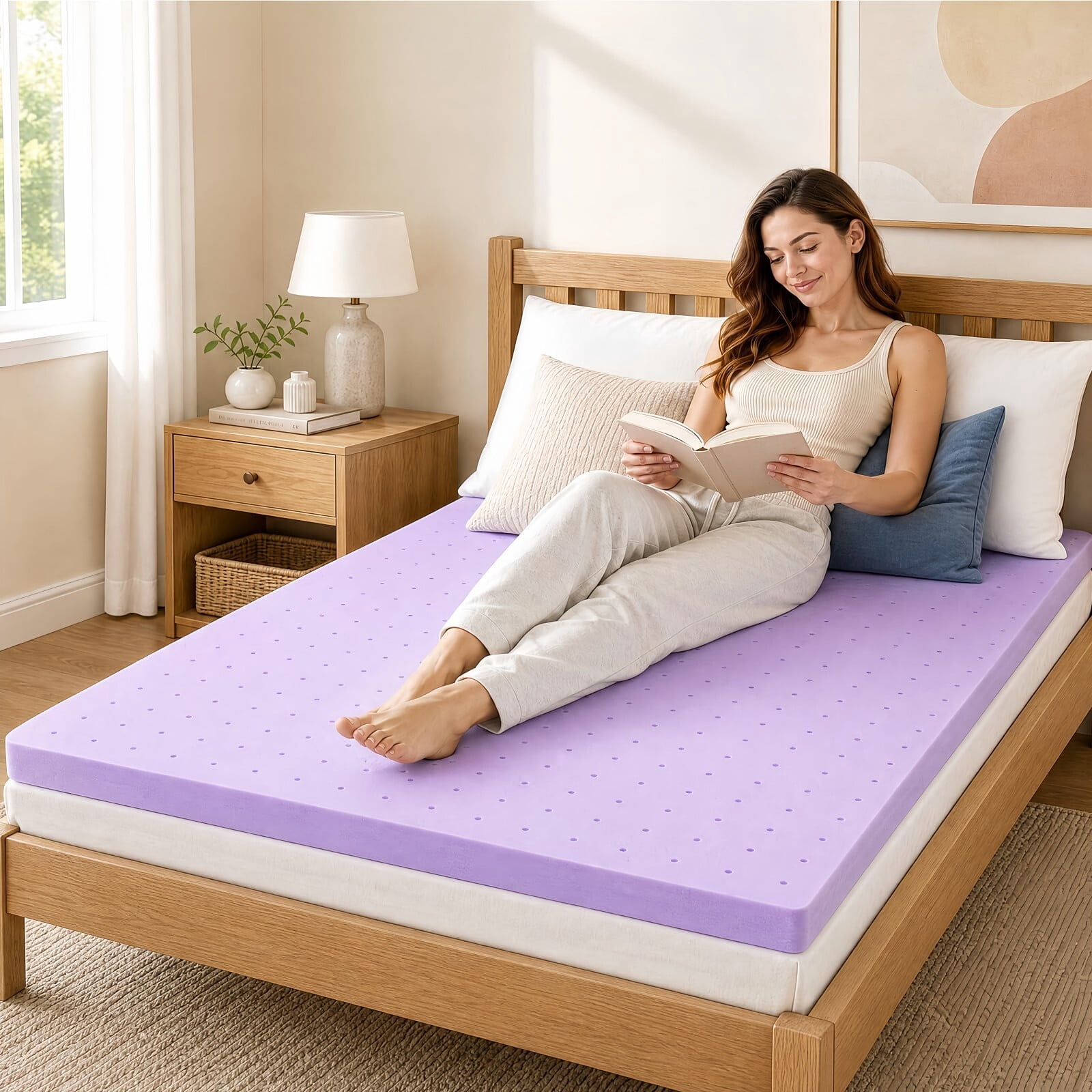 Kelno TwinXL Size Mattress Topper 2IN Cooling Gel Memory Foam Ventilated Breathable Bed Topper for Pressure Relief, Purple