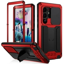 for Samsung Galaxy S24 Ultra case, with Stand Built-in Screen Protector Sturdy Military Armor Durable Full Body Heavy Duty Shockproof Metal Silicone PC case for Samsung Galaxy S24 Ultra, Red